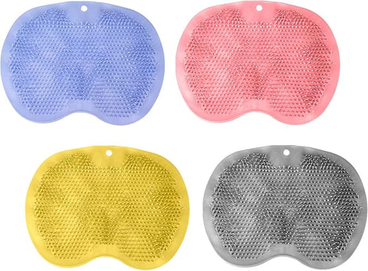 4 Pcs Foot Scrubbers for Use in Shower, Wall Mounted Back Scrubber Silicone, Bath Massage Cushion Brush with Non-Slip Suction Cup, Use de for Women and Men (Blue, Pink, Gray, Yellow)