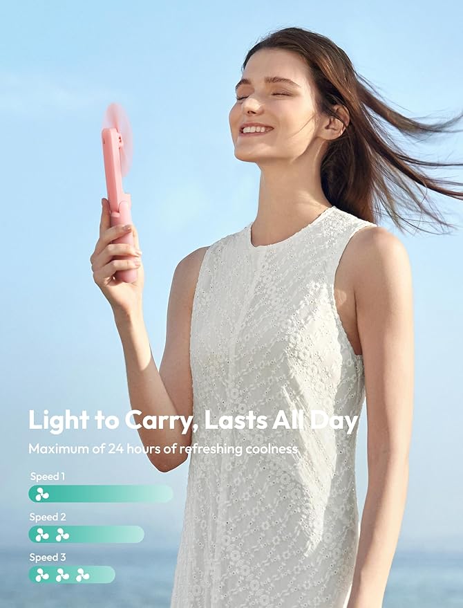 Aecooly Slim Portable Fan with Mirror, Thin Handheld Fan, USB Rechargeable Mini Personal [24H Max Cooling Time], Battery Powered Small Foldable Pocket for Travel, Lash, Makeup, Gifts for Women -Pink