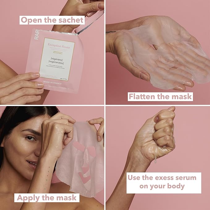 Exception Rosée - Regenerating Facial Sheet Mask - Hydrating & Brightening - With Ceramides & Omega-3 & 6 - Brightening, Firming & Revitalizing - Multi-Active Serum Formula - 5 Pack