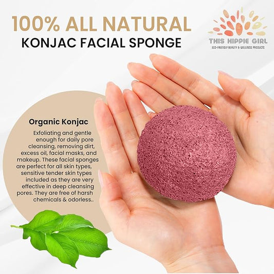 This Hippie Girl | Konjac Exfoliating Organic Facial Sponge | Plant Based Gentle Exfoliating Face Scrubbie | Oil Control Sponge | Rose Pink (Pink)