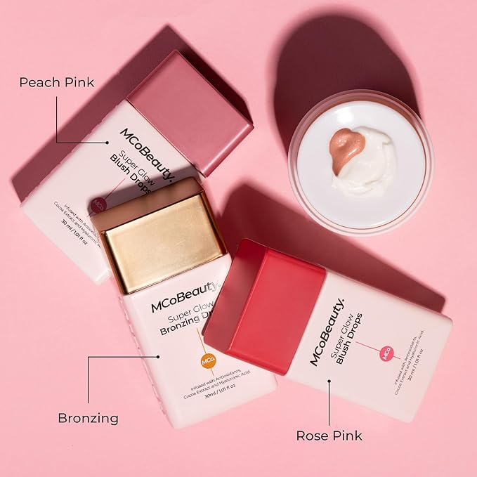 MCoBeauty Super Glow Blush Drops, Peach Pink, Luminous Flush for Radiant Cheeks, Vegan, Cruelty Free Cosmetics