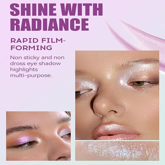 Diamond Liquid Eyeshadow, Multichrome Glitter Shiny Shimmer Eyeshadow, Longlasting, Highly Pigmented Intense Color, Highlighter, Illuminating Holographic Finish for Glowing Eye Face Body,01