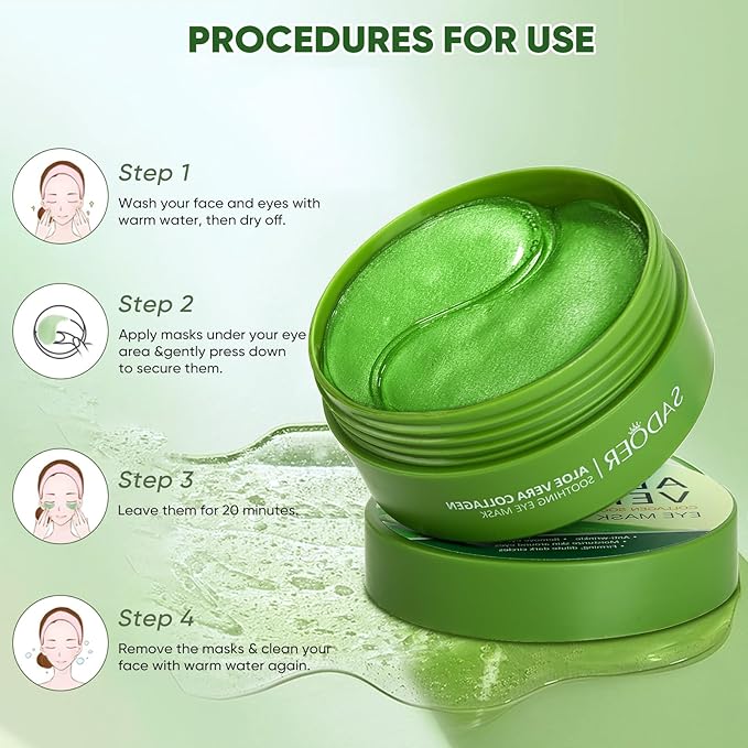 Aloe Vera Eye Mask- 60 PCS Aloe Vera Under Eye Patches-Under Eye Patches for Dark Circles,Eye Puffiness & Dark Circles Treatment,Reduces Wrinkles & Fine Lines,Improves & Firms Eye Skin