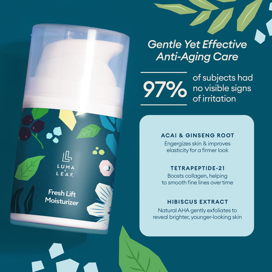 LUMA & LEAF Fresh Lift Peptide Moisturizer | Daily Anti-Aging Face Cream with Hyaluronic Acid & Hibiscus for Firming & Glow | Lightweight Facial Moisturizer for Fine Lines & Wrinkles | 1.7 fl oz