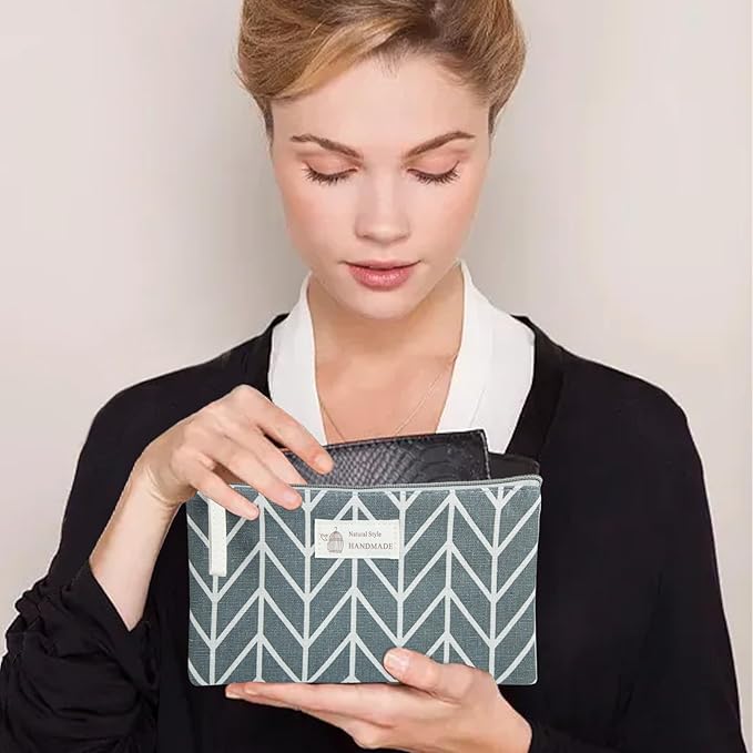 3 Pcs Canvas Makeup Bags Set Cosmetic Small Bag Printed Cute Vacation Travel Toiletry Purse Zipper Pouch Multi-Function Bag Women Girls Favor