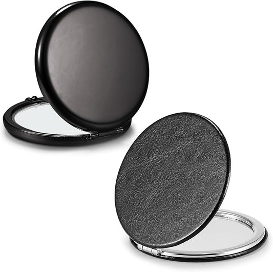 Metal Mirror 1x/2x and PU Leather Mirror 1x/3x Compact Mini Makeup Mirror Black