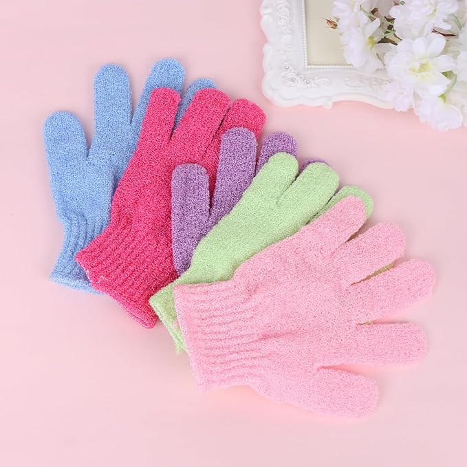 10Pcs Exfoliating Bath Gloves - Five Finger Body Scrubber and Back Massaging Towels in Random Colors, Ideal for Deep Cleaning and Skin Care
