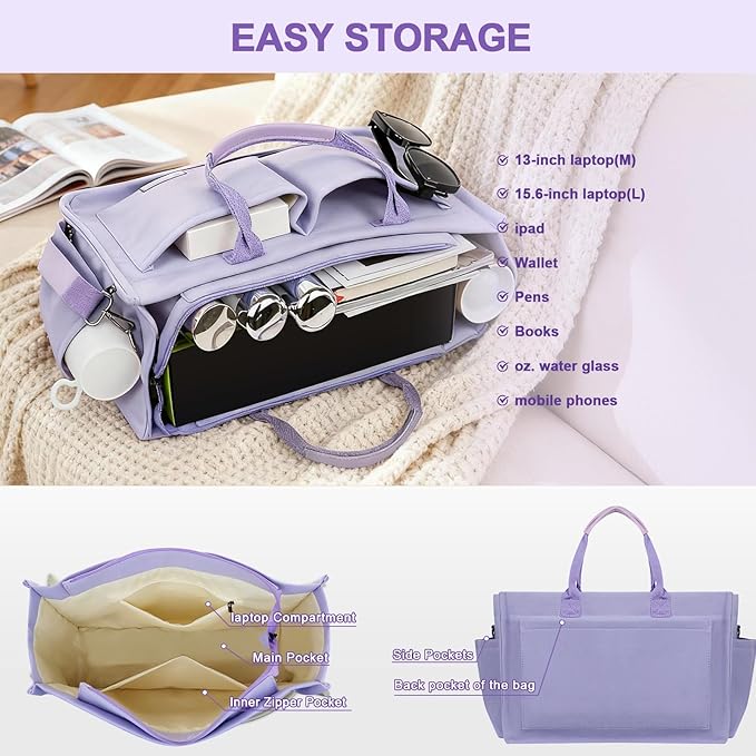 Canvas Tote Bag for Women With Pockets, Laptop Work Crossbody Purses Everything Shoulder Tote Bag Everyday Satchel Handbags