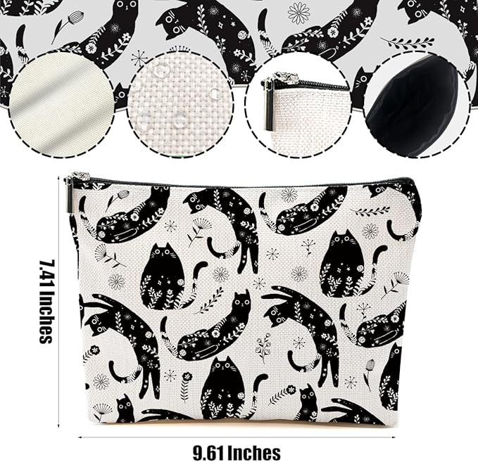 Botanical Cat Makeup Bag Cat Gifts Cosmetic Bag Cat Lover Gifts for Women Girls Friends Wife Cat Themed Gifts Cat Stuff Travel Organizer Zipper Pouch Graduation Birthday Friendship Gifts