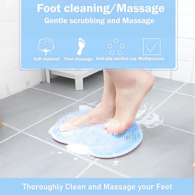 Shower Foot and Back Scrubber Mat,Wall Mounted Shower Foot Scrubber with Suction Cups,Exfoliating Silicone Massage Foot Cleaner for Shower(2pcs)