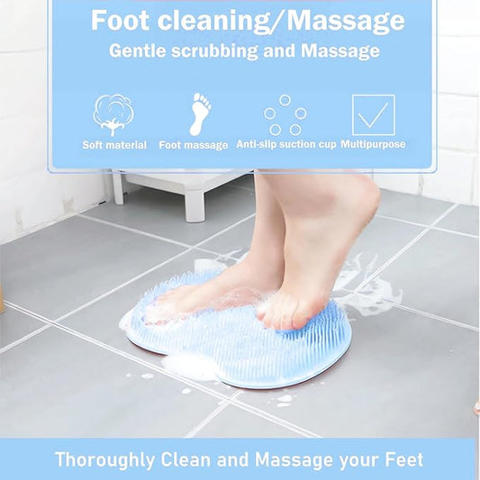 Shower Foot and Back Scrubber Mat,Wall Mounted Shower Foot Scrubber with Suction Cups,Exfoliating Silicone Massage Foot Cleaner for Shower(2pcs)