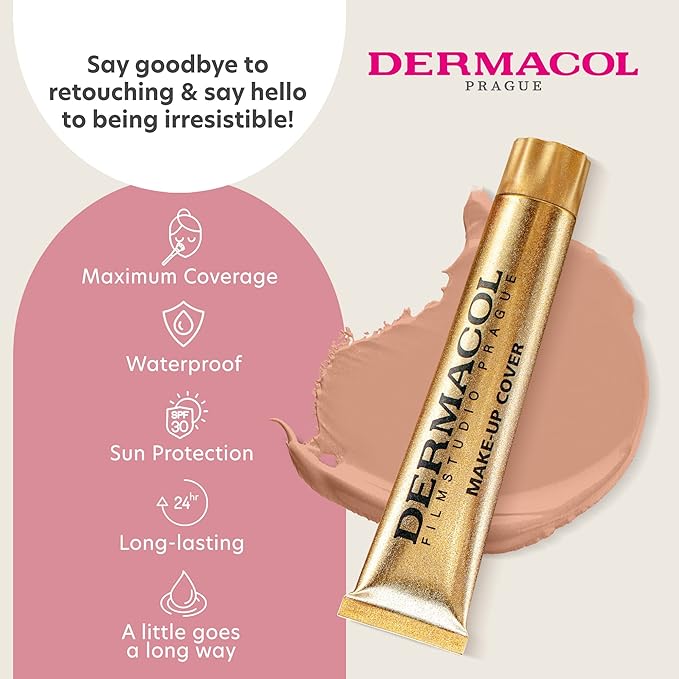 Dermacol - Full Coverage Foundation, Liquid Makeup Matte Foundation with SPF 30, Waterproof Foundation for Oily Skin, Acne, & Under Eye Bags, Long-Lasting Makeup Products, 30g, Shade 215