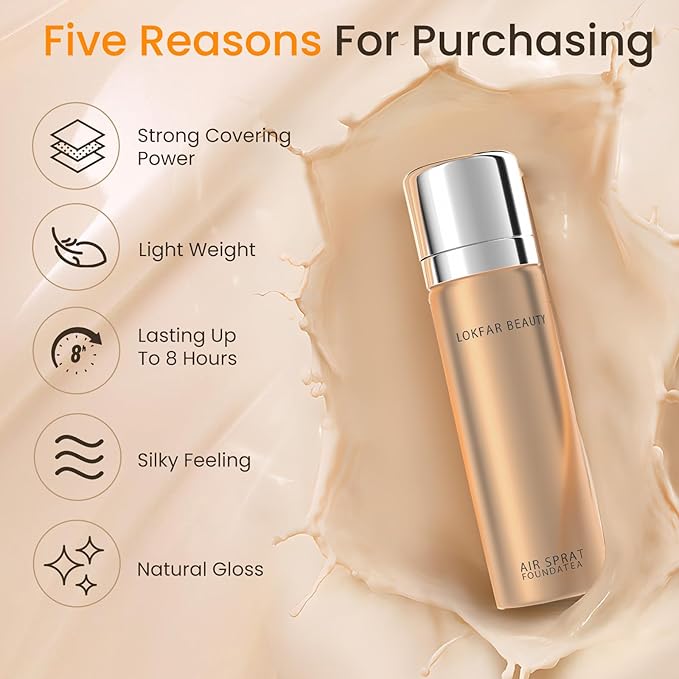 Airbrush Foundation Set with Soft Makeup Brush, Lightweight, Anti-Aging Ingredients, Oil Control Formula, Full Coverage for All Skin Types, 01# Porcelain
