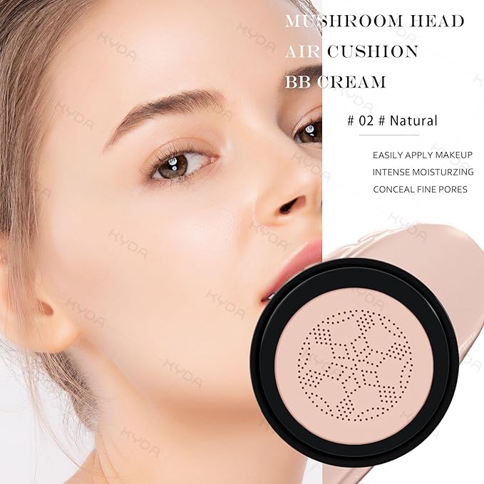 Ownest Mushroom Head Air Cushion BB Cream, Concealer Lasting Nude Makeup Moisturizing Pigment CC Liquid Foundation, Even Skin Tone Makeup Base Primer-Natural