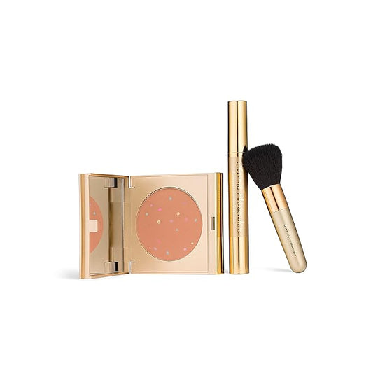 Jerome Alexander MagicMinerals Pressed Mineral Powder Set with Mirror Compact, Extending Lash Mascara, Professional Stubby Brush & Blending Sponge (Dark)