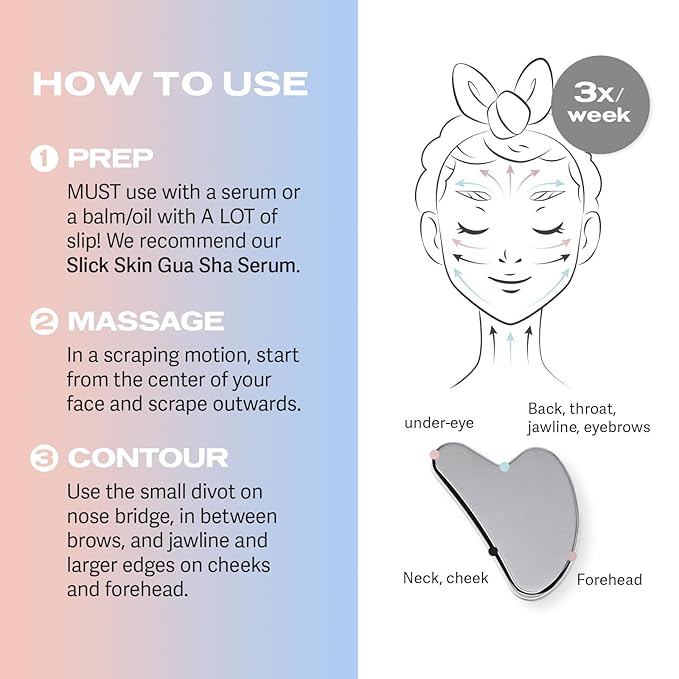 Sacheu Gua Sha Starter Kit with Slick Skin Oil — Face Gua Sha for Enhanced Lymphatic Drainage, Reduced Puffiness and Relieved Facial Tension — Metal Face Sculpting Tool With Travel Pouch