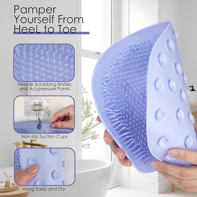 4 Pcs Foot Scrubbers for Use in Shower, Wall Mounted Back Scrubber Silicone, Bath Massage Cushion Brush with Non-Slip Suction Cup, Use de for Women and Men (Blue, Pink, Gray, Yellow)