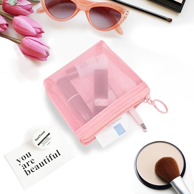 Aosbos 3-Pack Mesh Cosmetic Bag Set - Travel/On-The-Go Makeup Storage, Zipper Closure Small Pouch
