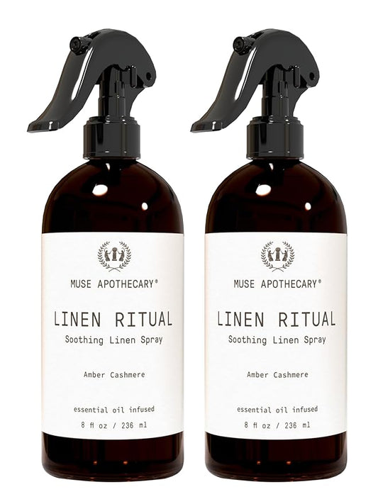 Muse Apothecary Linen Ritual - Aromatic, Soothing, and Relaxing Linen Mist, Laundry and Fabric Spray - Infused with Aromatherapy Essential Oils - 8 oz, Amber Cashmere, 2 Pack