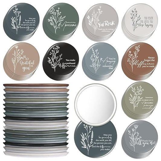 Kigley 50 Pcs Inspirational Compact Mirrors Bulk Mini Portable Pocket Mirrors for Women Motivational Employee Appreciation Gifts for Nurses Students Volunteers on Graduation Party, CNA Week
