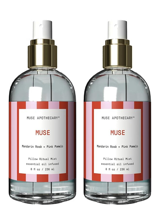 Muse Apothecary Pillow Ritual - Aromatic, Calming and Relaxing Pillow Mist, Linen and Fabric Spray, Infused with Natural Essential Oils - Great Valentine's Day Gift - 8 oz, Mandarin Rosè + Pink Pomelo