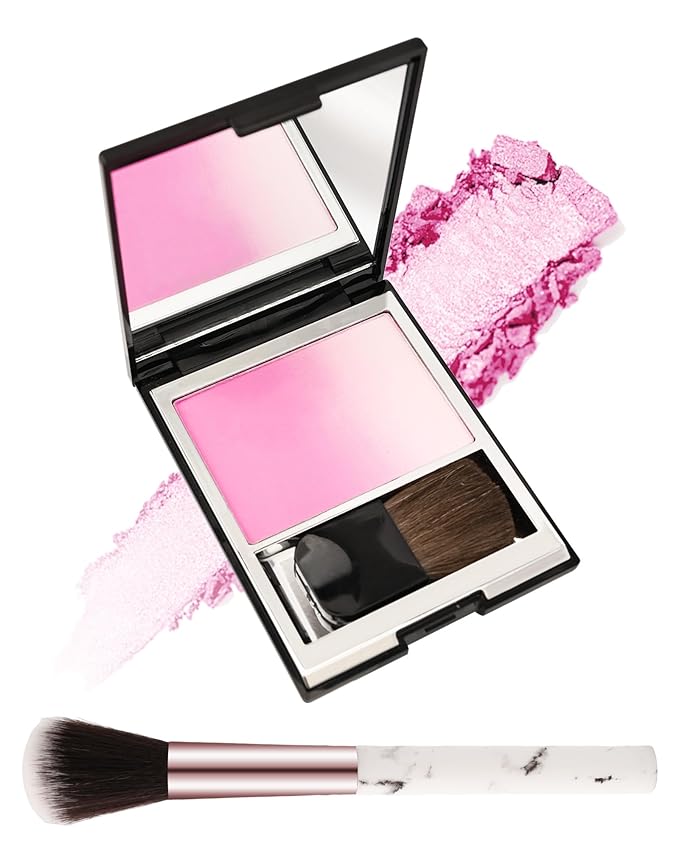 Blush Powder for Cheeks,Gradual Shimmer Pink Blusher Palette with Brush,Lightweight Buildable Color Blush Hightlighter Powder,Longlasting Waterproof Facial Makeup,Mother's Day Gift for Women Girl-01#