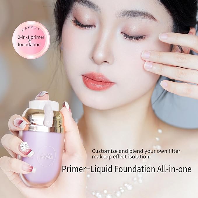 BLUE LOVE 2 in 1 Color Changing Face Primer Liquid Foundation, Makeup Primer for Face Before Makeup, Oil Control Moisturizing Color Corrector Base Primer Makeup, Smooth Skin for Flawless (Mint Green)