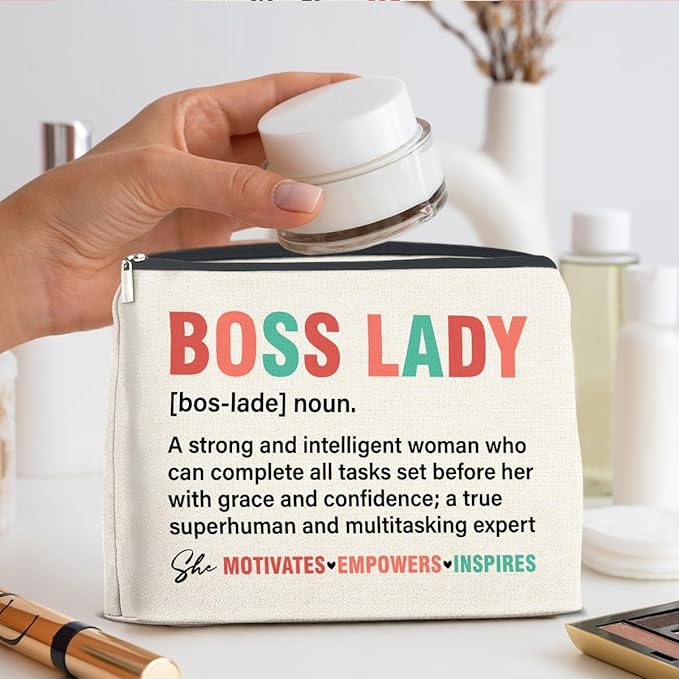 Boss Lady Gifts for Women - Female Boss Lady Makeup Bag with Zipper Closure
