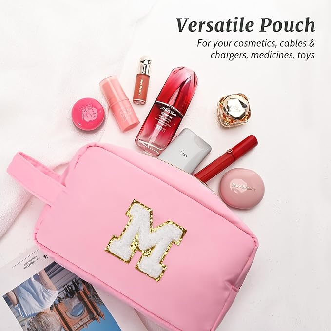 Aveniee Monogram Makeup Bag for Women,Initial Cosmetic Toiletry Bag Pouch,Travel Organizer,Friendship or Birthday Gifts for Women Teen Girls Sister Teacher-Pink Y