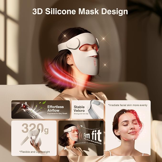 Red Light Therapy for Face, 9 Modes Wireless Led Face Mask Light Therapy, 850nm Infrared & Red Light Masks, 2500mAh Rechargeable, 3D Facial Fit, Led Light Therapy Skin Care At Home (480 Beads)