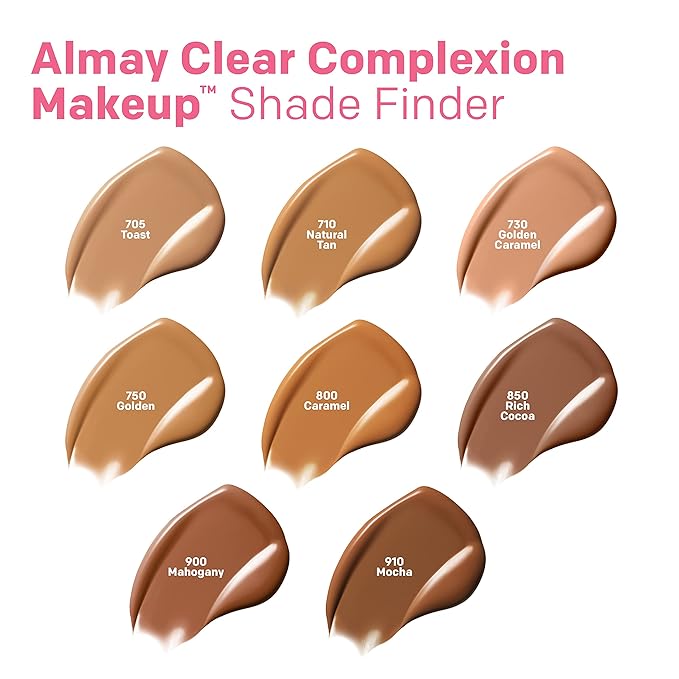 Almay Clear Complexion Acne Foundation Makeup with Salicylic Acid, Medium Coverage, Soft Matte Finish, Hypoallergenic, Cruelty- & Fragrance-Free, Dermatologist Tested, 900 Mahogany, 1 fl oz