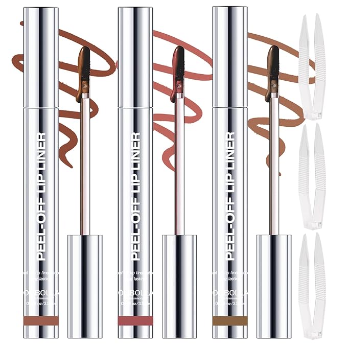 3 Colors Peel Off Lip Liner Stain with Tweezer, Long Lasting Waterproof Lip Tint Stains Makeup Set with Matte Finish for Women, Natural Look, Easy to Use, for All Skin Types (367)