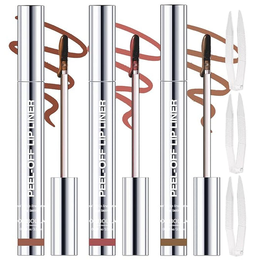 3 Colors Peel Off Lip Liner Stain with Tweezer, Long Lasting Waterproof Lip Tint Stains Makeup Set with Matte Finish for Women, Natural Look, Easy to Use, for All Skin Types (367)