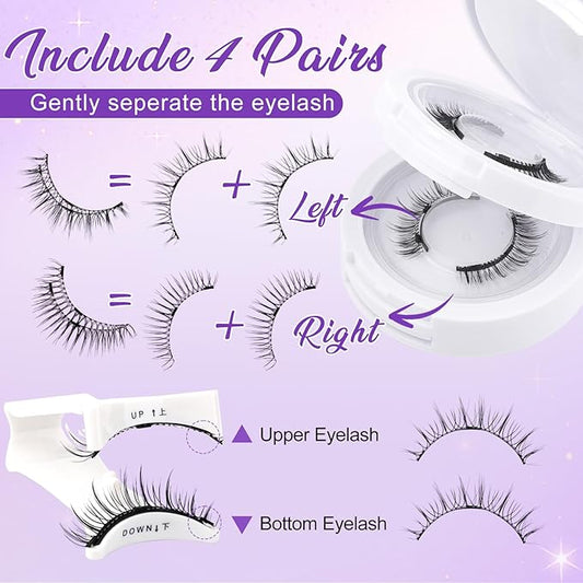 4 Pairs Magnetic Eyelashes with Applicator: Natural Look, Reusable, No Glue Needed, Wendy Lashes, CX0305, 079+B01