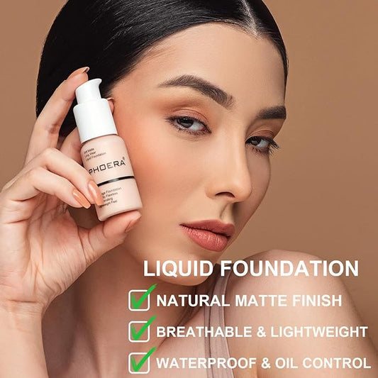 Foundation Set, 2Pcs Flawless Foundation and Makeup Spong Set for Natural Look, Waterproof, Medium Coverage, Matte Finish, Oil-Control, Odorless, Super Stay Up to 12 Hour (#103, Warm Peach)