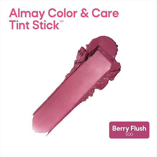 Almay Lip and Cheek Tint, Color & Care Tint Stick, Multi-Use Moisturizing Blush and Lip Color, Dewy Finish, 500 Berry Flush, 0.25 oz
