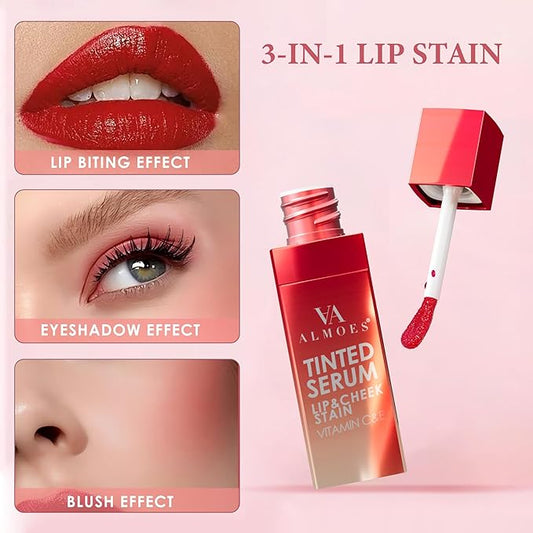 ALMOES Lips Stain,Rose Lips Tint Stain,Long-lasting Liquid Blush for High-Pigment Colour,Creates a Soft & Nourishing & Lustrous,Long-Lasting Wear,Dewy Finish, Moisturising Refreshing Tinted Serum