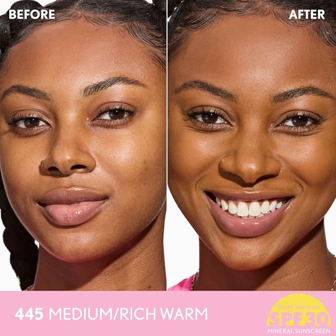 COVERGIRL Clean Fresh Blurring Skin Tint with SPF 30, 445 Medium/Rich Warm, Liquid Foundation, Soft Matte Finish, Smooths, Brightens, Blurs Pores, Mineral Sunscreen, Vegan Formula