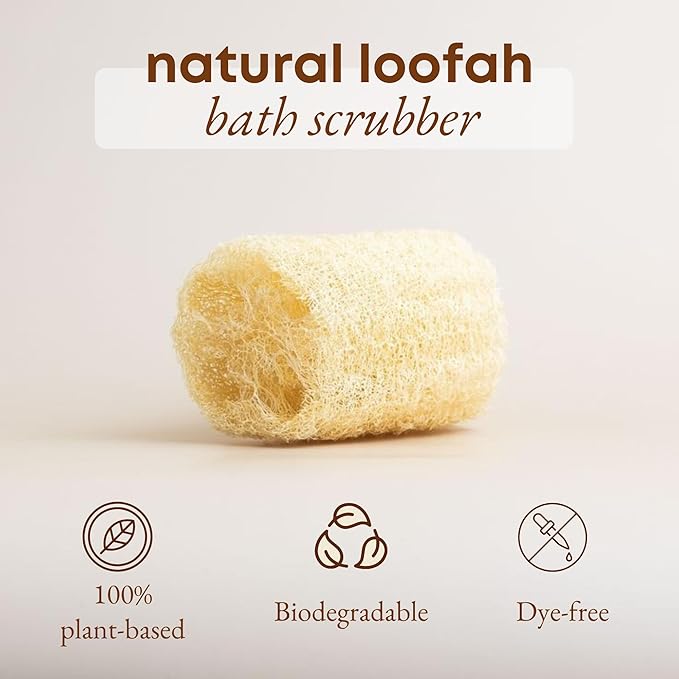 Natural Loofah Exfoliating Body Scrubber (Pack 4), Loofah Shower Sponge, Luffa for Exfoliating & Smooth Skin Cleansing, Women and Men, 100% Biodegradable Compostable, Dye Free