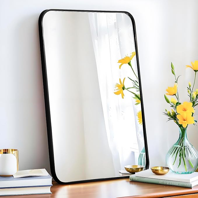 24x36 Mirror Rectangle Full Length Wall Mounted Hanging or Against Wall Metal Frame Dressing Make-up Mirrors for Entryway Bedroom Bathroom Living Room 24 36 36x24 inch Black