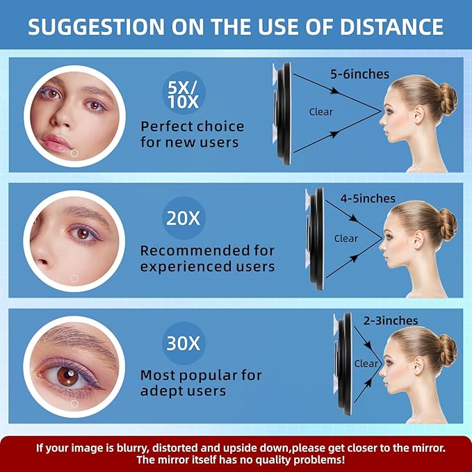 5X Magnifying Mirror with Lights, 5X Makeup Magnification 6inch Magnified Mirror Large Travel Lighted Magnification with Adjustable Table Stand & Suction Cups - Included Tweezers & Scissors Set