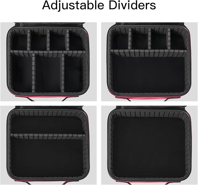 Makeup Organizer Bag, 10 Inch Portable Makeup Box with Adjustable Strap Cosmetic Bag with Brush Storage Sturdy Dual Zip Closure, Cosmetic Case for Women, Waterproof, Durable, Gift for Her, Rose Red