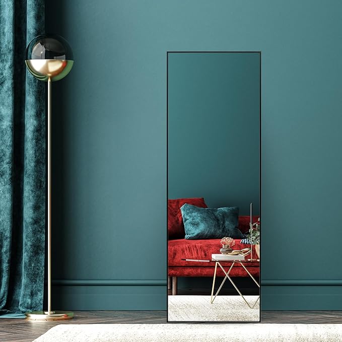 Americanflat 21x58 Full Length Mirror with Stand - Standing Mirrors with Durable Frame - Modern Mirror for Bathroom, Bedroom, Living Room - Mirrors for Wall Display and Home Decor - Black