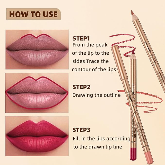 12 Colors Lip Liner Set, Brown Pink Red Series Lip Liners, Plump Nude Lip Shape No Smudge Longwear Smooth Lip Pen Waterproof Lipstick High Pigmented Natural Lip Makeup Pencil