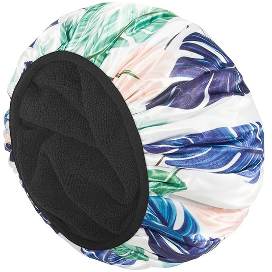 Auban Shower Cap, Terry Lined Shower Caps, 3 Layer Large Shower Cap, Terry Cloth Reusable Shower Caps for Long Thick Hair, Waterproof Hair Cap