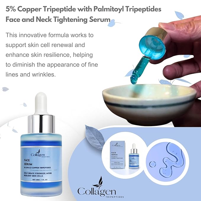 5% Copper Tripeptide-1 with Palmitoyl Tripeptides Face and Neck Essence Oil Skin Revitalizer, Support Anti Wrinkle, Tightening, Collagen - For Men and Women