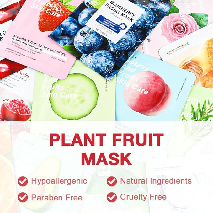 Kaely 12 Pack Strawberry Face Masks for Kids, Kids Face Mask Spa Day Kit Supplies, Spa Party Favors for Teens Girls Women, Sheet Facial Mask Skincare Gifts Set, Hydrating for All Skin Types, 08