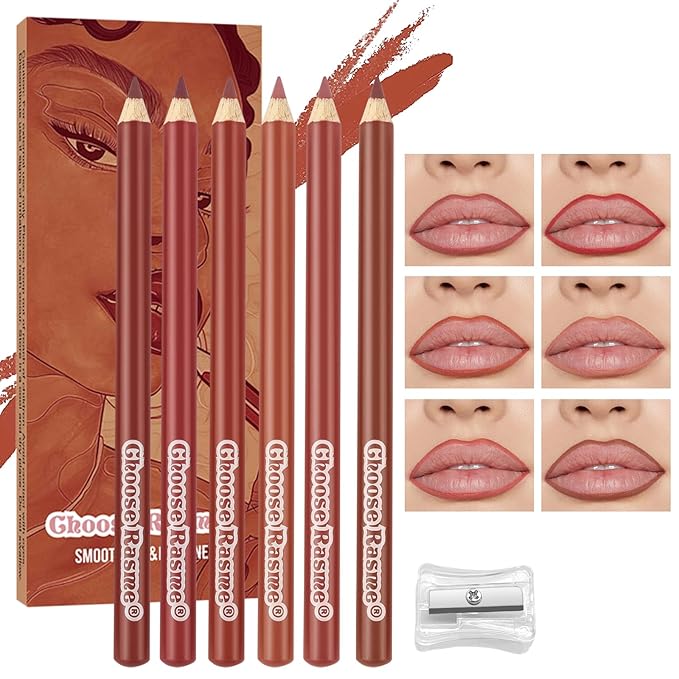 6PCS Nude Pink Lip Liner Set With Sharpener, Waterproof, Long-Lasting & Smudge-Proof Matte Pencil, Smooth and High Pigmented Creamy Lip Liners Makeup Set for Women