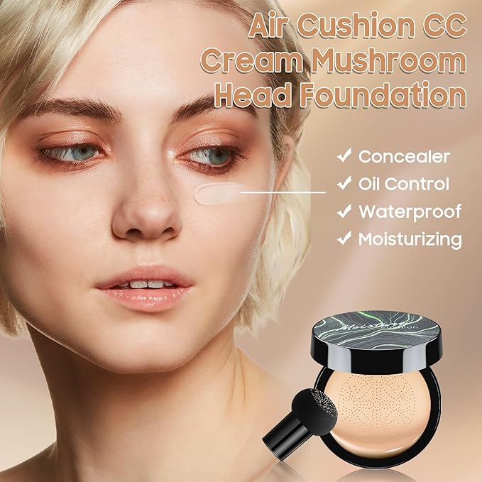 Air Cushion CC Cream - Moisturizing BB Cream Foundation Makeup Long Lasting Matte Concealer Cushion Foundation for Even Skin Tone, Ideal Mothers Day Gifts (Medium Deep)