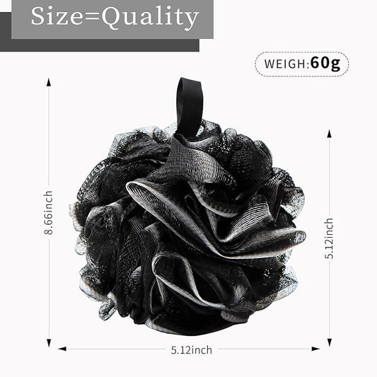 Bath Loofah Shower Sponge Body Back Scrubber Soft Mesh Shower Puffs Exfoliating Loofa for Women & Men Bath Accessories Cleaning Tool (4Pack 60G Black, Charcoal Black)